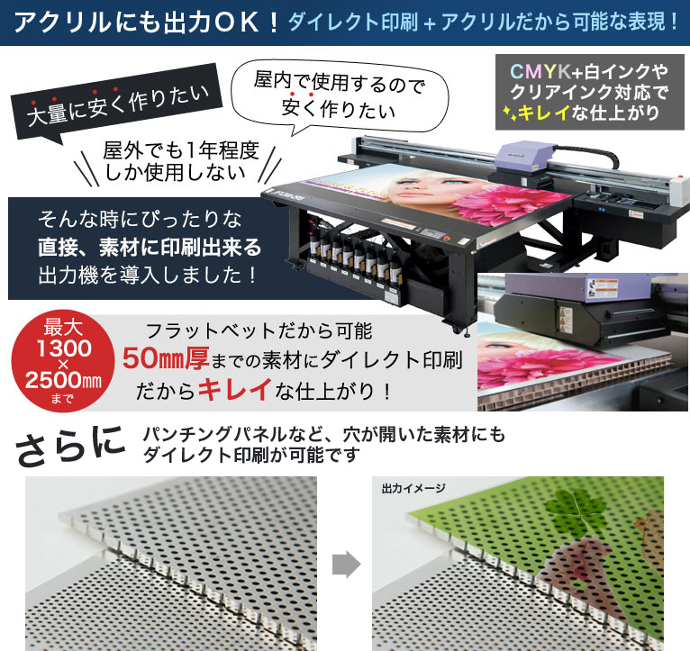アクリル板にダイレクト印刷可能